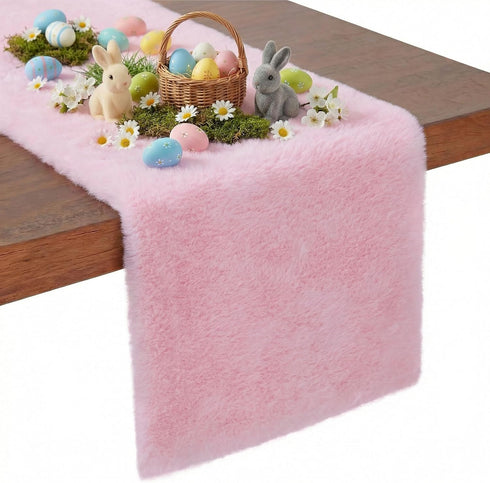 duduta Pink Faux Fur Table Runner 72 inches Long, Fluffy Spring Easter