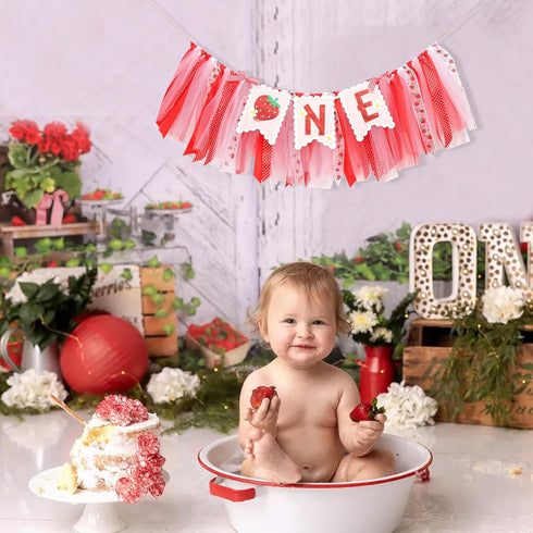 BEADED 1st 1st Strawberry One High Chair Banner - Strawberry Party Decoration,Berry First High Chair Garland,Highchair