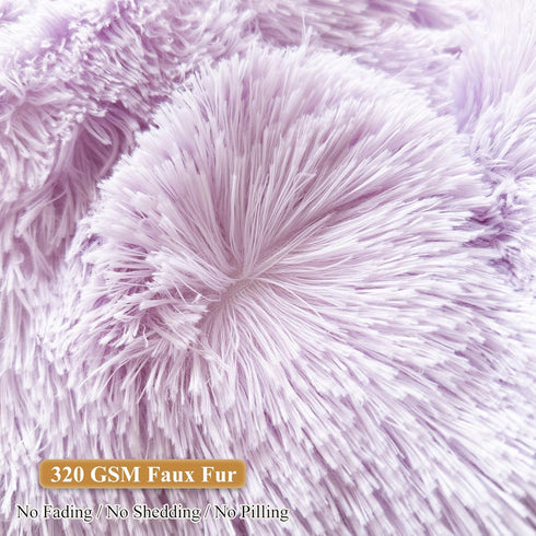 XeGe Fluffy Back Support Pillow Cover for Bed (No Filler), Light Purple Faux Fur Backrest Pillowcase, Lilac Furry