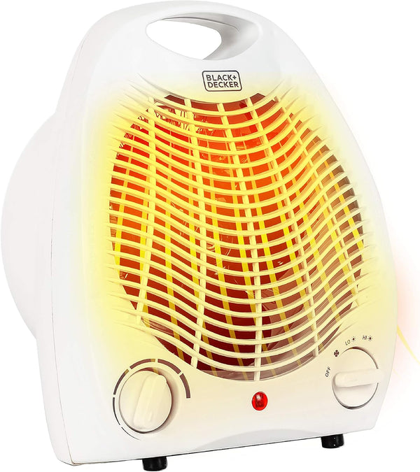 BLACK+DECKER Space Heater - Personal Heater for Office Desk, 3 Settings, Adjustable Thermostat, Black & White