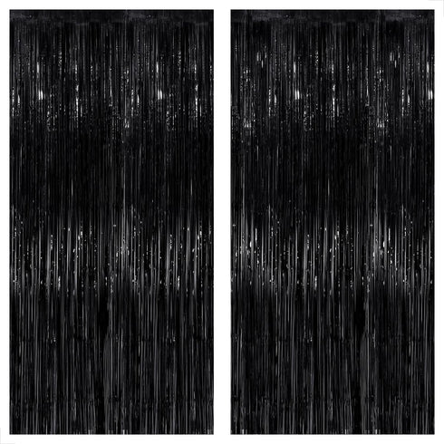 KatchOn XtraLarge Black Streamers | 3.2x8 Feet, Pack of 2 for Black Party Decorations, Tinsel Backdrop