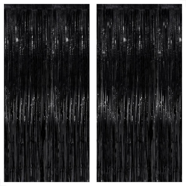 KatchOn XtraLarge Black Streamers | 3.2x8 Feet, Pack of 2 for Black Party Decorations, Tinsel Backdrop
