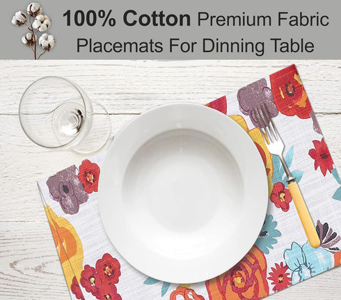 Ruvanti Placemats Set of 6, 100% Cotton 13x19 Inch, Modern Dining Table Decor, Kitchen & Table Linens, Multi Flower