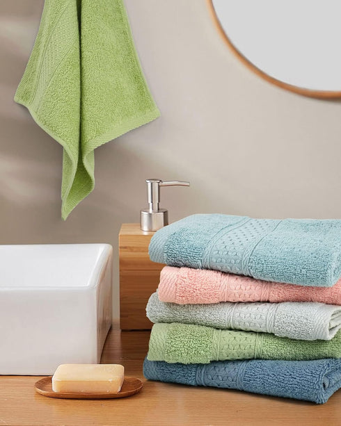 Cleanbear 6 Colors Pure Cotton Wash Cloths Set - Face Cloths 13 x 13 Inches (Light Blue, Jade Green, Light Green, Grey,
