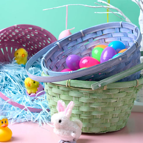 3 Decorations,10.25"X11"(Blue, JOYIN Pcs Easter Bamboo Baskets, Round Woven Goodie Basket with Handle, Empty Candy Toys