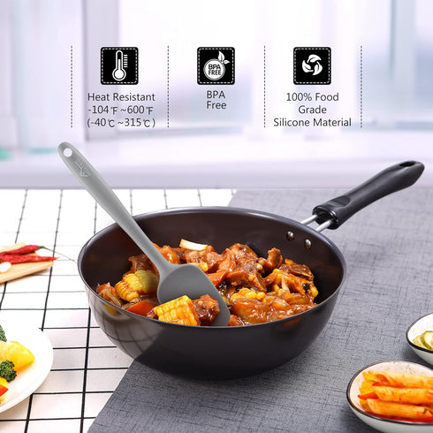 HOTEC Food Grade Silicone Rubber Spatula Set - 5 Pcs High Heat Resistant Non Stick for Kitchen Baking