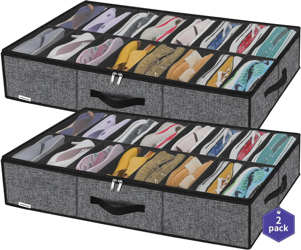 Onlyeasy Sturdy Under Bed Shoe Storage Organizer with Handles and Clear Window