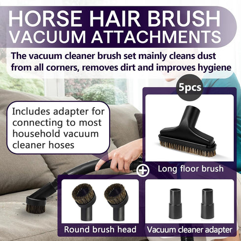 chaseroad 5PCS Set 5.9 1 1/4" Horse Hair Brush Vacuum Attachment - Black Round Vacuum Attachments & Brushes - In Long