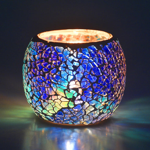 Scented Candle Holder, Handmade Mosaic Glass Tea Light Holder for Aromatherapy & Party Décor (Blue)
