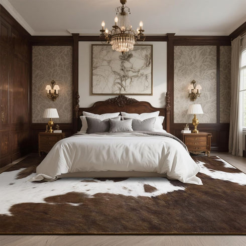 4x6 DweIke Cow Print Rugs for Living Room, Soft Brown Faux Animal Cowhide Area Rug, Washable Non-Slip Stain Resistant