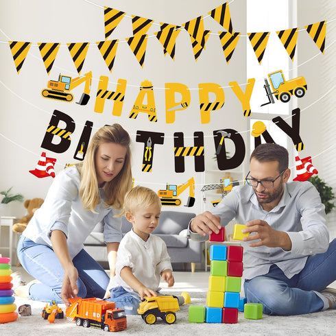Maniaacer Set 5 Construction Birthday Banners Vehicle Truck Paper Garlands Construction Pennant Flags Bunting Banners
