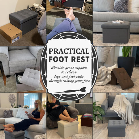 16X12X12IN LINMAGCO Ottoman Storage Ottoman with Storage Small Foot Rest Stool Under Desk Stool Short Folding Footrest