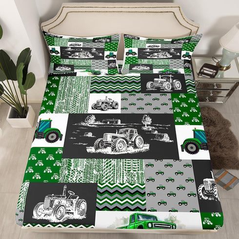 Set Set 2 Erosebridal Green Tractor Bed Sheets Full Size Farm Vehicle Truck Bedding Cartoon Equipment Construction