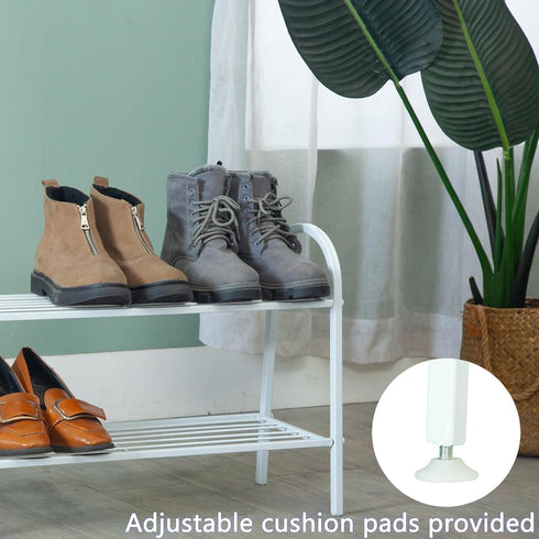 Urban Iron 2-Tier Closet Simple Shoe Rack for College Dorm, Heavy Duty White Wire Metal Shoes Storage Mini Horizontal