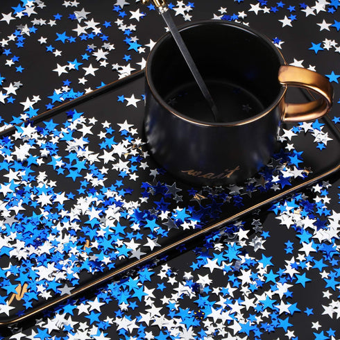 Hestya 60g Metallic Foil Star Confetti Glitter Table Decorations for Party Wedding Festival (Blue Silver, 10mm & 6mm)