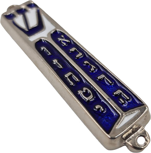 TALISMAN4U Ten Commandments Mezuzah with Scroll, Silver Tone Blue Enamel Israel Door Mezuza, 3.5 Inch