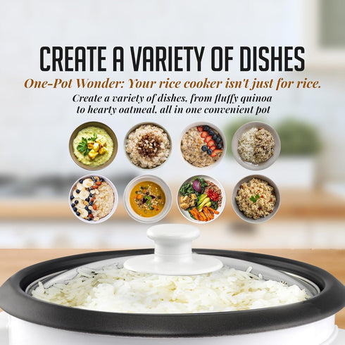 OVENTE Electric Rice Cooker, 10 cups Cooked (5 cups Uncooked), White, with Food Steamer Basket & Automatic Keep Warm