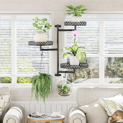 3-Tier OVICAR Rotating Window Plant Shelves - Indoor Wall Plant Stand Floral Metal Window Shelf Holder for Multiple