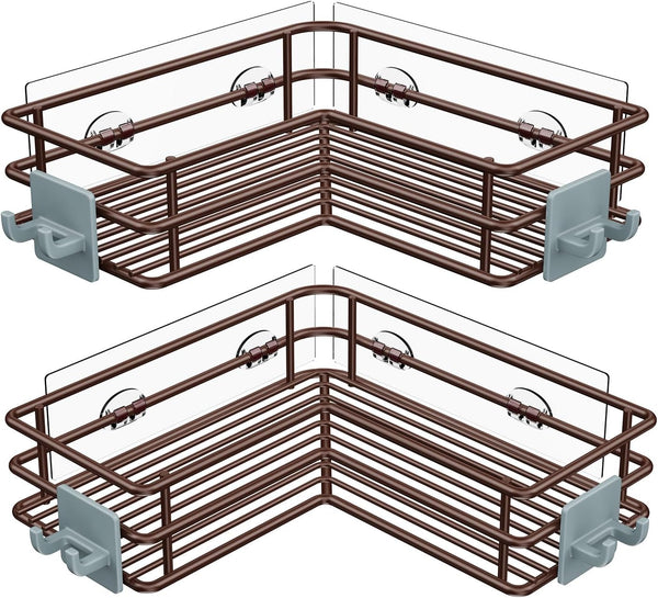 Nieifi Adhesive Corner Shower Caddy Shelf Basket Rack with Hooks, Rust Proof