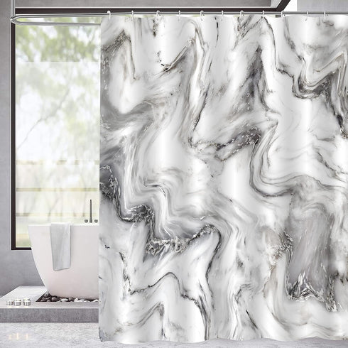 MitoVilla Grey Marble Shower Curtain Set, Luxury Waterproof Washable Fabric Shower Curtain for Bathroom Decor, 72 x 72