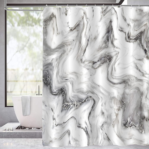 MitoVilla Grey Marble Shower Curtain Set, Luxury Waterproof Washable Fabric Shower Curtain for Bathroom Decor, 72 x 72