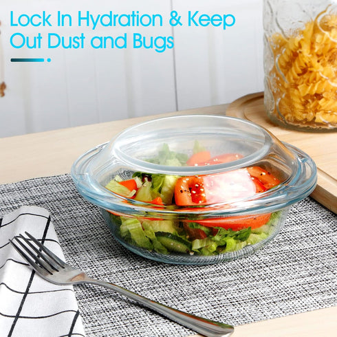 Mini 0.5 Liter Glass Casserole Dish with Glass Lid - Round Oven Safe Bakeware with Handles