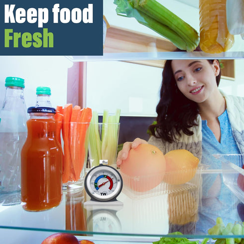 Twin Pack Fridge Freezer Thermometer for Monitoring Refrigerator Temperature - Stainless Steel