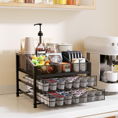 Countertop, Homsorout Coffee Bar Organizer - Coffee Station for Metal and Wood K Cup holder Storage Basket for Syrup