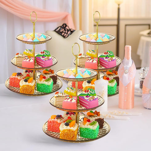 8 Packs 3 Patelai Tier Crystal Acrylic Clear Cake Stand with Gold Round Holder Acrylic Cupcake Stand Holder for Home