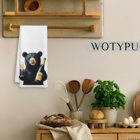 WOTYPU 16x24 Inch Black Bear Gifts Kitchen Bar Towels, Bears Lovers Gifts Dish Tea Towel, Funny Black Bear
