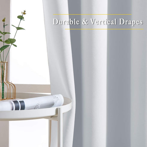 NICETOWN Greyish White Room Darkening Curtains, Thermal Insulated Grommet Panels for Bedroom (2 Panels, 52 by 54)