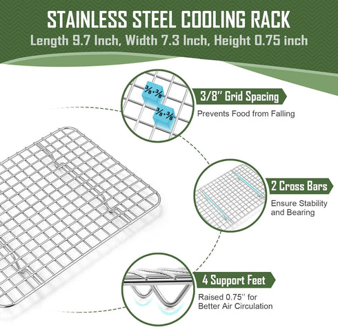 Joyfair 10.4 Inch Baking Pan with Rack Set, Stainless Steel Rectangular Toaster Oven Cookie Pan with Cooling Rack