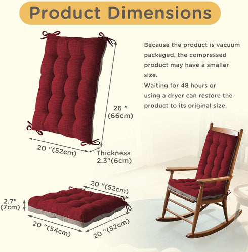 Set 1 Pack 20x20 Inch Rocking Chair Cushion Indoor Extra Large Rocking Chair Pads High Back Non Slip Textured Seat
