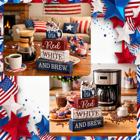4 4th 250th CroBlissful Pcs of July Decorations Patriotic Memorial Day Tabletop Decoration Red White Blue Table
