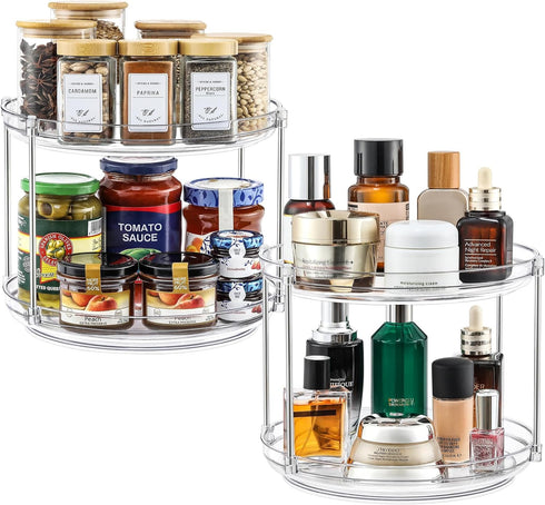 2 Set 2 Tier Non-Skid Acrylic Lazy Susan Turntable Organizer - Rotating