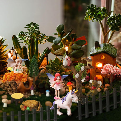 58 Set Pcs Miniature Garden Flower Angel Fairy House Animals Trees Diorama Supplies Fairy Village Mini Terrarium