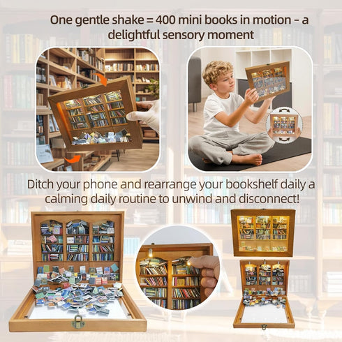 Silanit 6 400 10.2 9.1 3.1 Anxiety Bookshelf with Decorative Mini Lights and Mini Book Pieces, Miniature Bookshelf