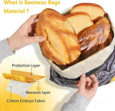 EthosCraft 2 Packs Bread Bags for Homemade Bread- XL Beeswax Bread Bags for Sourdough Reusable Food Grade Bread Storage