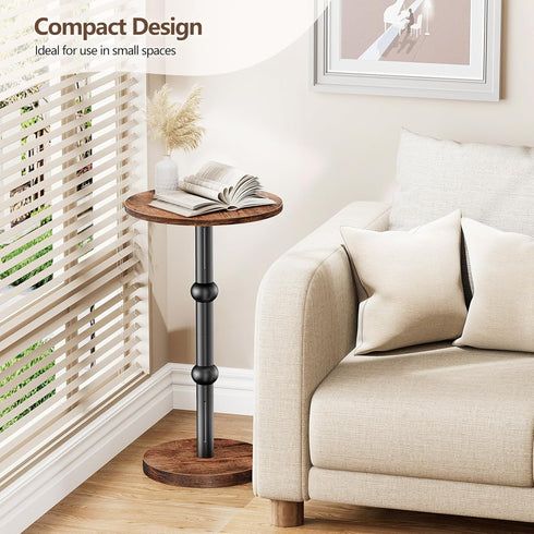 Drink Table, Small Round Side Table for Small Spaces, Modern Accent Round End Tables with Metal Leg, Thickened Wood
