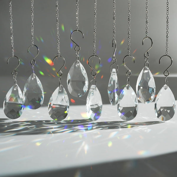 10pcs Crystal Sun Catcher, 38mm Hanging Clear Teardrops Chandelier Crystals Parts Prisms