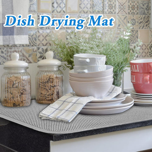 2 Pack Large 24x17 Inch Dish Drying Mats, Absorbent Microfiber Drainer Pads for Countertops and Sinks (Gray)