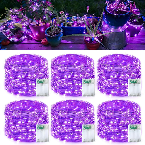 QITONG Purple Fairy Lights Battery Operated, 6 Pack Each 16ft 50 LED