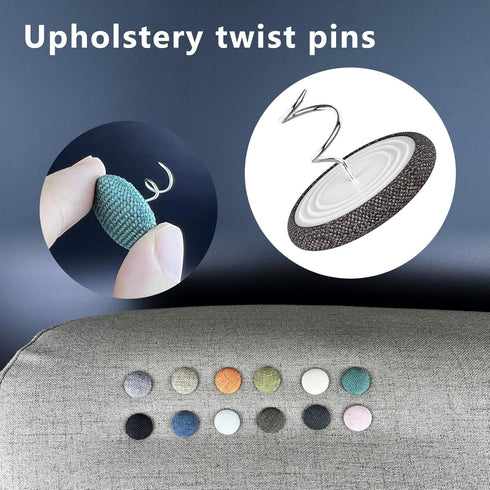 12 Colors Fabric Covered Button Twist Pins for Sofa, Upholstery, Armchair Caddies, Bed Skirts, Slipcovers (Rice White,