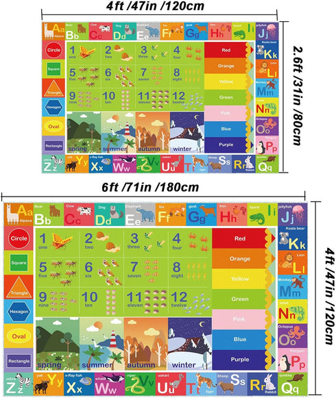 Kids Educational Rug, ABC Alphabet Play Mat, Numbers Shapes Color Seasons Learning Carpet for Playroom Bedroom