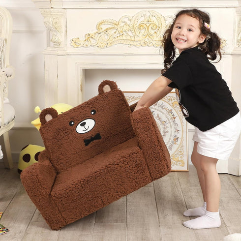 2-in-1 MOMCAYWEX Kids Sofa, Flip-Out Foam Couch, Soft Play Lounge Chair for Toddlers and Children, Brown