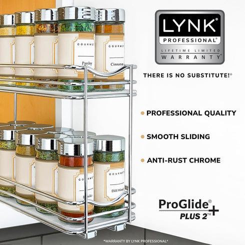 4-3/8 inch 2 LYNK PROFESSIONAL Pull Out Spice Organization for Cabinets - Wide Spice Rack for Inside Cabinets, Slide