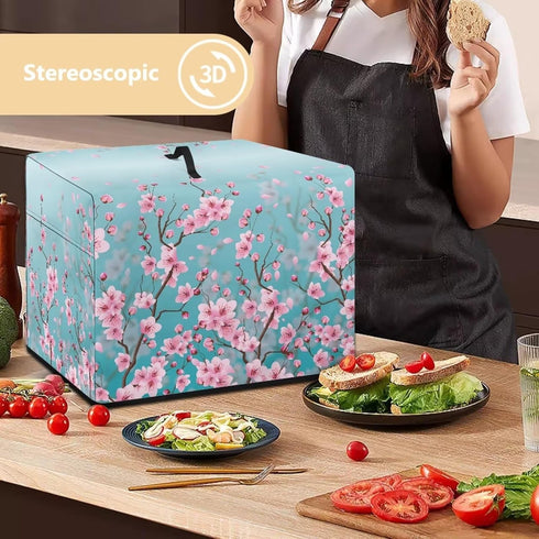 Cherry Blossom Meat Slicer Cover, Blue Appliance Covers for Home Decor, Easy to Clean