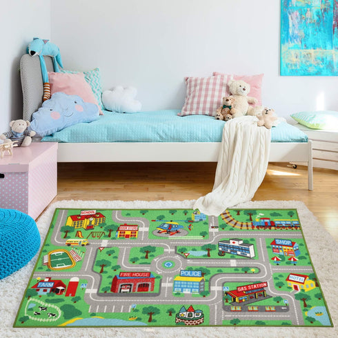 5.2x3.3 Yincimar Kids Play Rug for Playroom ft Town City Road Map Car Mat Play Mat Educational Learning Carpet Area Rug
