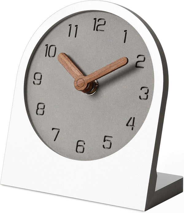 Wooden Silent Non-Ticking Battery Operated Clock - Decorative Small Mini Analog for Home and Office (White)