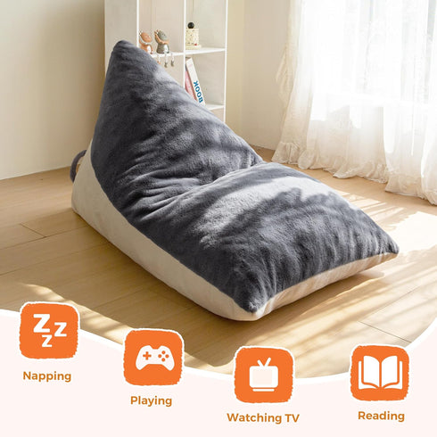 MAXYOYO Kids Bean Bag Chair, Stuffed Bean Bag with Handle for Boys and Girls, Two-Tone Design Child Lazy Chair